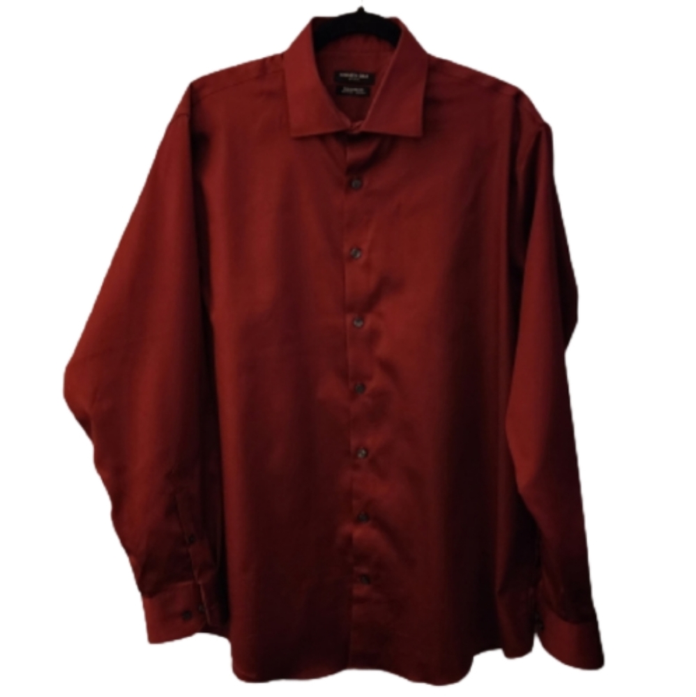 Kenneth Cole Dark Red Dress Shirt Long Sleeve Men's Size 16 1/2 34/35